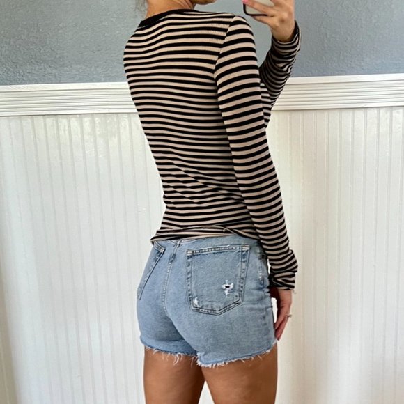 Vince Camuto Black and Tan Striped Crew Neck Sweater - Picture 3 of 5